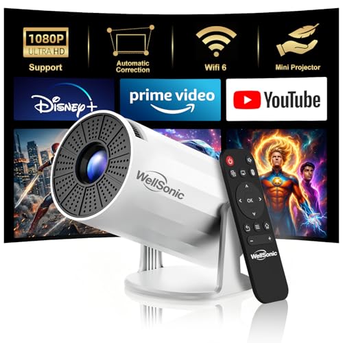 WellSonic Mini Projector with WiFi and Bluetooth, Portable Movie Projector Support 1080P, Auto Keystone,210° Rotation, 130'' Screen Smart Projector Compatible with HDMI Phone for Bedroom