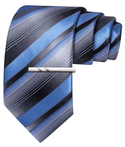 Image of Barry.Wang Silk Men Ties Formal Stripes Necktie and Tie Clip for Wedding Party Business Fashion Classic