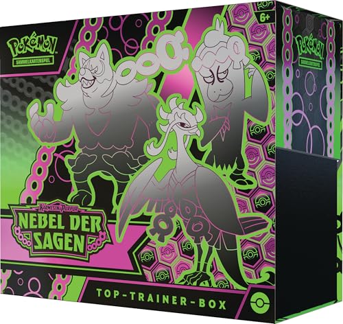 Pokémon-Sammelkartenspiel: Top-Trainer-Box Karmesin & Purpur – Nebel der Sagen (1 Vollbild-Promokarte mit Infamomo, 9 Boosterpacks & Premium-Zubehör)