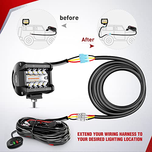 Image of Nilight 2PCS 16AWG 10Feet Wiring Harness Extension for 6Modes Amber White Light Bar Strobe Play and Plug 3-Wires, 2 Years Warranty,Black
