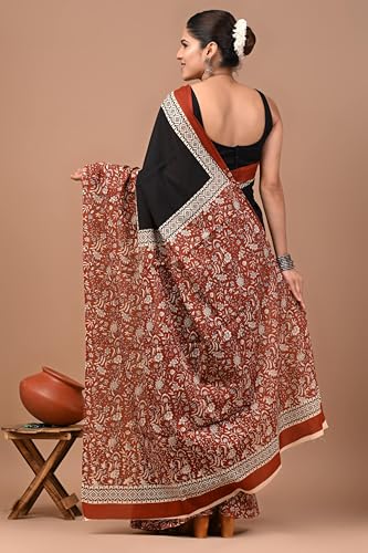Image of Crafts Moda Pure Cotton Floral Print Saree with Blouse for Women