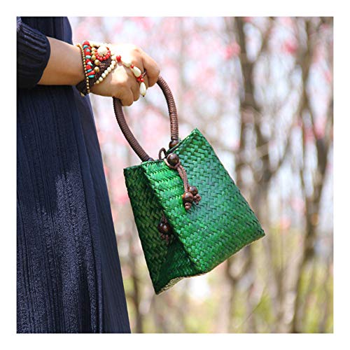 Bolso retro mini tejido a mano de paja verde miniatura 2
