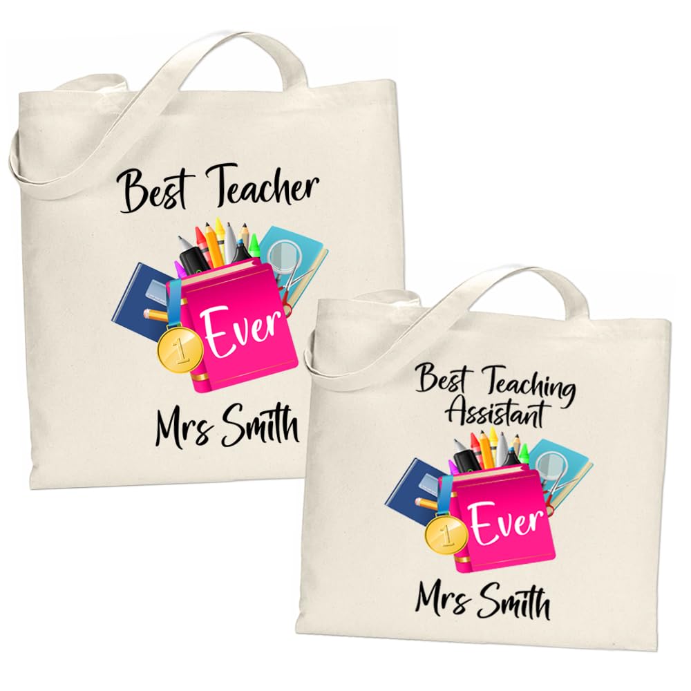 EnvyFone Personalised Best Teacher Ever or Best Teaching Assistant Ever - Shopping Tote Bag - End of Year School Teacher Gift