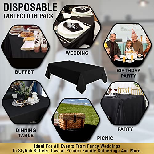Barty Supplies Plastic Table Cloths For Parties Disposable, Pack Of 12, Thick Black Tablecloth Good For Wedding, Birthday, Picnic, Camping, Bbq, Black Plastic Tablecloth With 12 Clips - 54X108-Inch #TOP4
