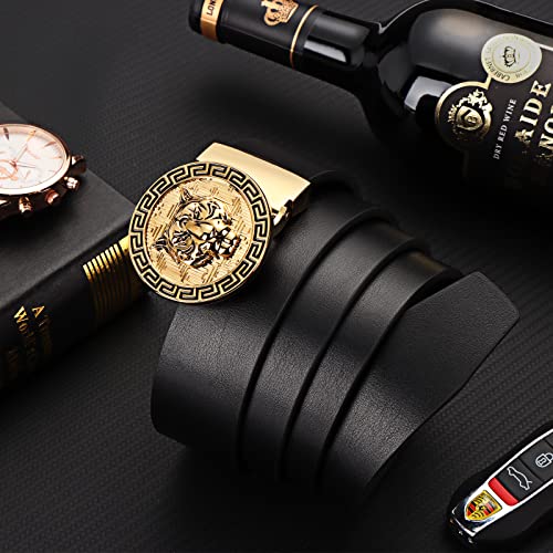 Men's Luxury Gold Tiger Buckle Cowhide Leather Dress Belt fit 44" Adjustable3