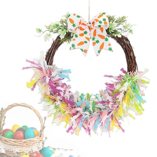 Coronas de primavera para puerta de entrada, corona de Pascua | Corona decorativa de porche de Pascua - Corona de guirnalda de huevos de Pascua de 16 pulgadas, decoraciones de corona para colgar