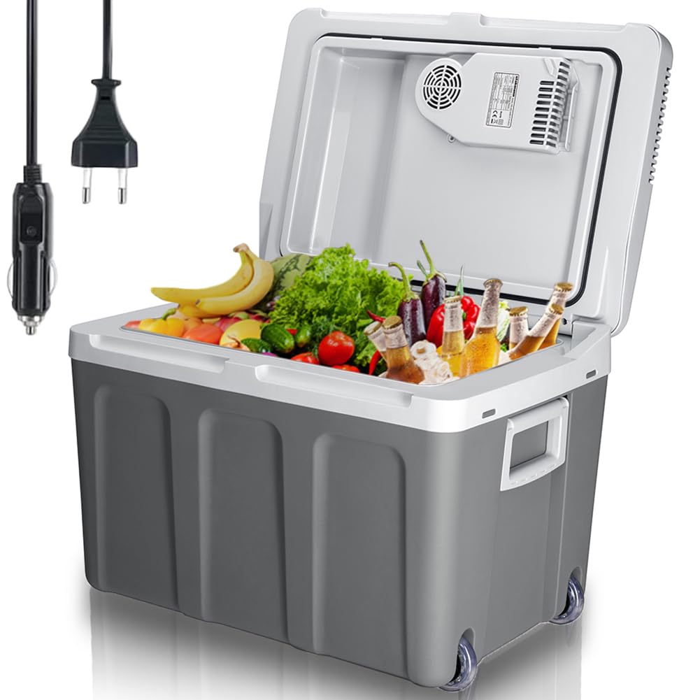 Frigorifero Elettrico Portatile per Auto da 40 Litri, Mini Frigo con Manico Ergonomico, Spina da 230V e 12V, Modalità Freddo e Caldo per Camion, Macchina, Barca, Campeggio, Camper