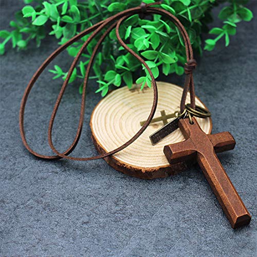 LNKRE JEWELRY Cross Necklace for Men with Leather Chain Vintage Look Wood Necklace4