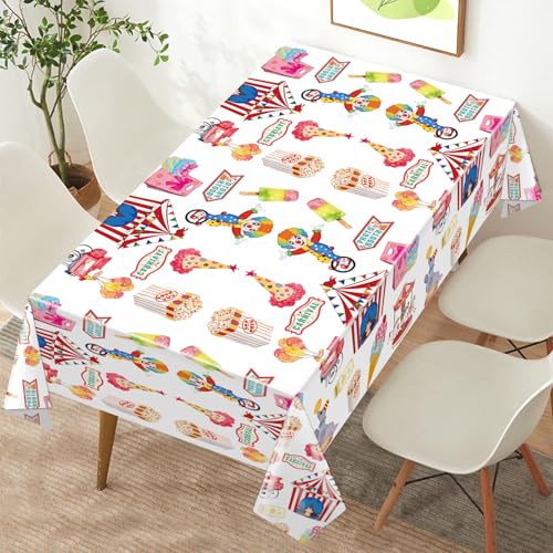 Image of Hxezoc 54 x 108 Inch Circus Party Tablecloths Disposable Plastic Carnival Table Cover for Carnival Birthday Party Decorations Outdoor Indoor Supplies