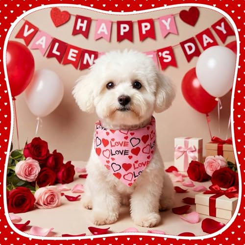 Hillban 72 Pcs Valentines Day Dog Bandanas Bulk Love Dogs Bandanas Valentine\'s Day Pet Scarf Soft Dogs Triangle Scarfs Valentine Pet Bandana Red Pink Dog Scarf, Small and Medium Pets