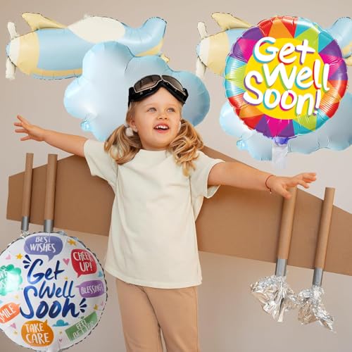 Image of Rozi Decoration Get Well Soon Message Foil Balloons Set | Colorful Round Balloons for Recovery Wishes, Hospital Visit & Home Surprise Decor | Helium or Air Inflatable Pack of 2 Pcs