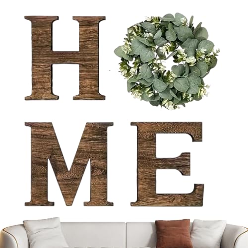 Yonuaret Home Sign - Letras De Madera,Decoración Rústica Con Corona De Eucalipto Artificial Para Sala Cocina Entrada Regalo Bodas Fiestas,Para Cocina Entrada Bodas Apartamentos Fiestas Regalo