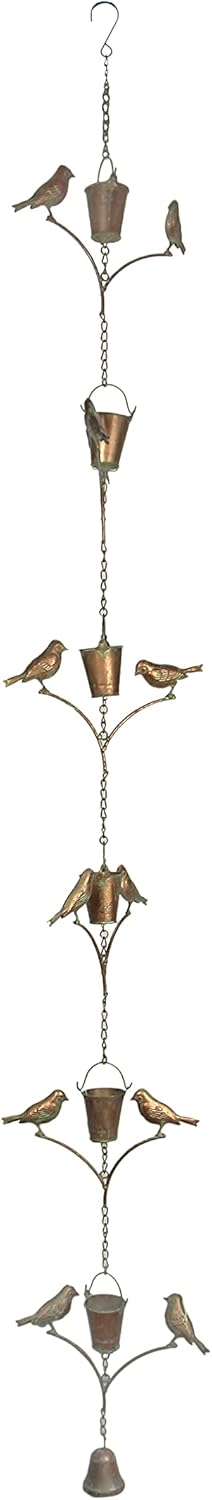78 Inch Aged Copper Metal Rain Chain Decorative Bird Patio Decor Garden Accent