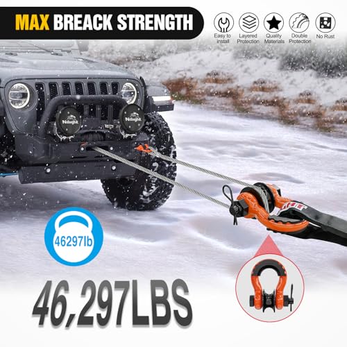 Image of Nilight 3 /4 inch D-Ring Shackle w /Snatch Block (2 Pack) 9,500 lb Working Load, 2-in-1 Heavy‑Duty Towing Pulley w /Isolator for Off‑Road Recovery, Winch Cable & Rope, Truck Jeep ATV UTV Tractor, Orange