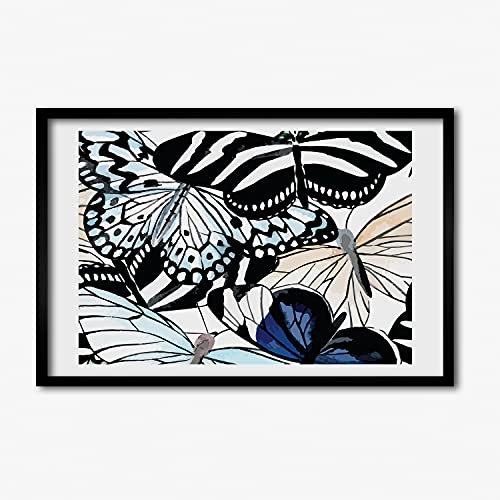 Cadre en Bois Moderne Papillons Fleurs Salon Chambre 60x40cm
