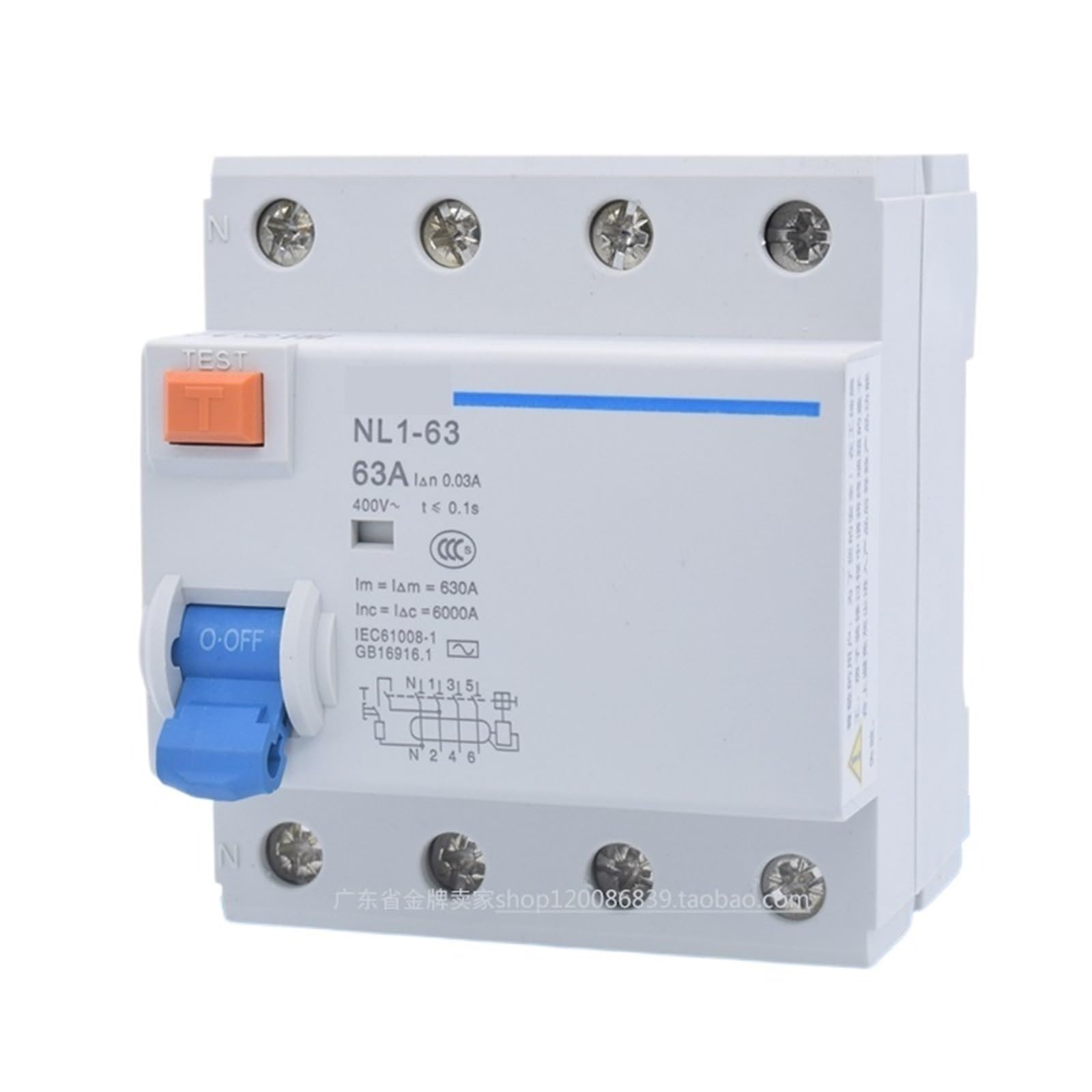 1P + N elektromagnetyczny wyłącznik różnicowoprądowy, RCD 30 mA, ochrona uziemienia, 16 A, 25 A, 40 A, 3P 1N (4P) NL1-63,40A