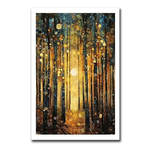 AnenaXean Printed Canvas Painting Wall Art Gustav Klimt Print Sun Forest Trees Painting Klimt Exhibition Poster Painting Yellow Decor Full Art Print Modern Home and Bedroom Decoration 20x30inch
