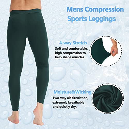 Wragcfm Men's Compression Pants Cool Dry Athletic Workout Leggings Running Active Sports Tights Base Layer(Dark Green, L) #TOP2