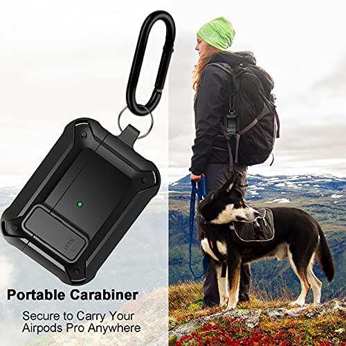 Wonjury Airpods Pro Case Cover For Men Lock With Cleaner Kit, Military Armor Series Full-Body Airpod Pro Case With Keychain Cool Air Pod Pro Shockproof Protective Case For Airpods Pro 2019, Black #TOP5