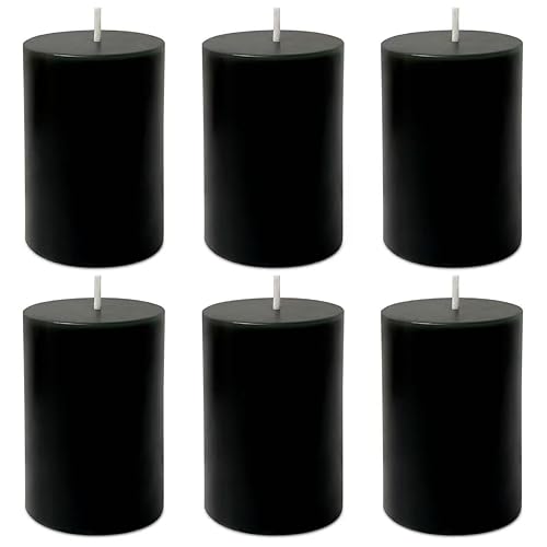 6 Pack 2x3 inch Pillar Candles, Black Unscented Votive Candle for Celebration Home Decoration, Dripless and Long Burning Time - Black