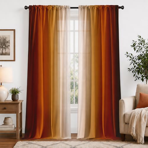 XFLINGBAO Burnt Orange Curtains 84 Inch Length for Living Room 2 Panel Set Burnt Orange and Terracotta Window Curtain Rust Orange Ombre Gradient Light Filtering Curtains Modern Abstract Drapes