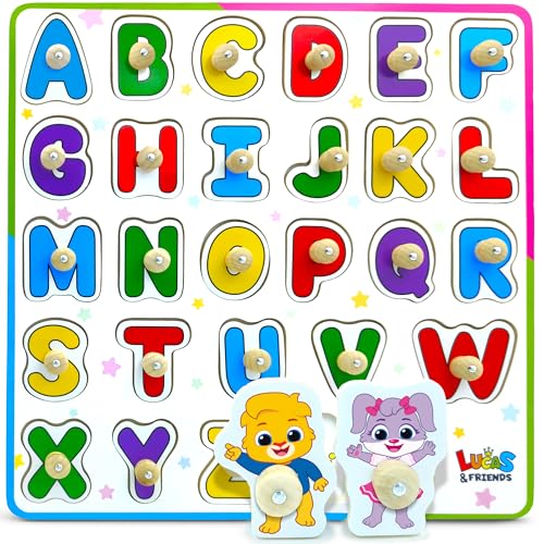 abc puzzle for toddlers wooden montessori toys for baby boys and girls abc alphabets learning for toddler educational alphabet learning toys peg puzzle board for preschool kids by lucas amp friends