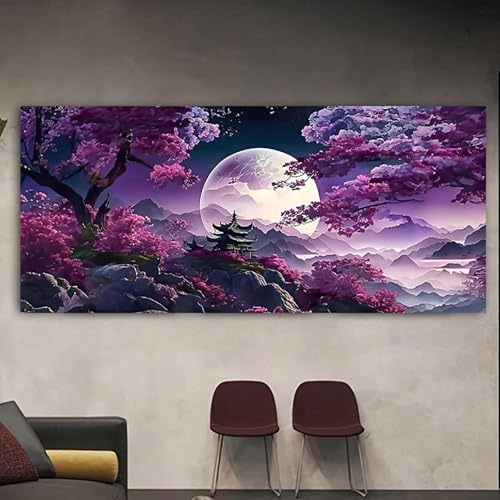 Impression vintage art sur toile paysage abstrait moderne lune violette