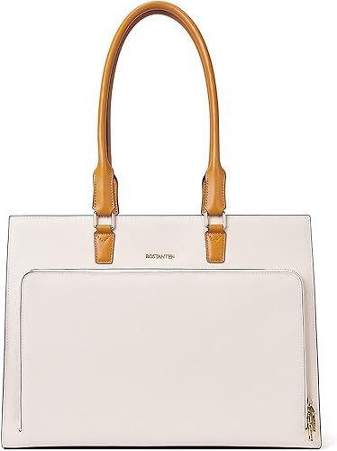 BOSTANTEN Maletín de cuero para mujer, estilo vintage de 15.6 pulgadas, bolsa de hombro para negocios, color beige