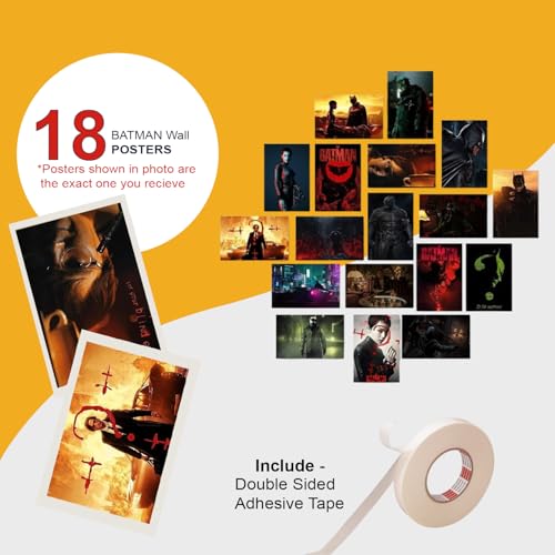 Image of ATEVON Batman Wall Collage Kit - Pack of 18 DC Superhero Posters 6x4 Inches | Dark Knight Wall Art Prints for Bedroom, Home, Office & Fan Decor