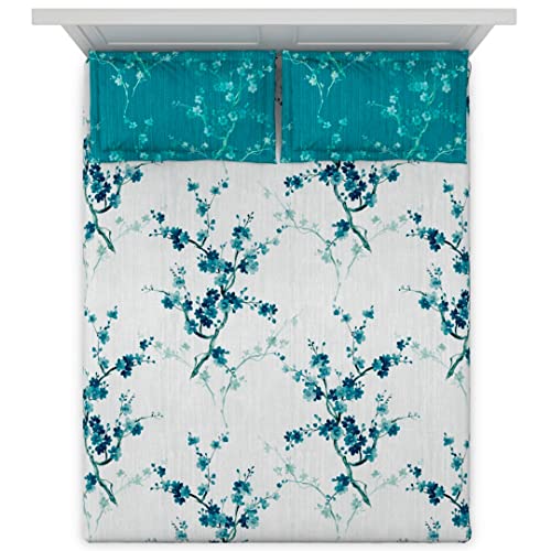 Image of Ddecor Cotton Double Bed Sheet Set with 2 Pillow Covers (229 CM X 274 CM, Turquoise) Digital Print Floral, 144TC GSM