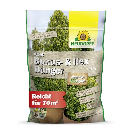 Neudorff Azet Buxus- IllexDünger – Bio Buxusdünger für kräftige und gesunde Buxus, Illex und andere Immergrüne mit Sofort- & Langzeitwirkung, 1,75 kg