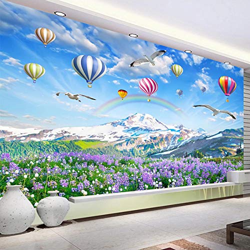 Msrahves papier peint trompe l oeil mural Violet lavande montgolfière arc en ciel Papier peint intissé Trompe l oeil | Déco Mural Tableaux Muraux Photo Paysage Panoramique Intissé Murales Moderne Deco