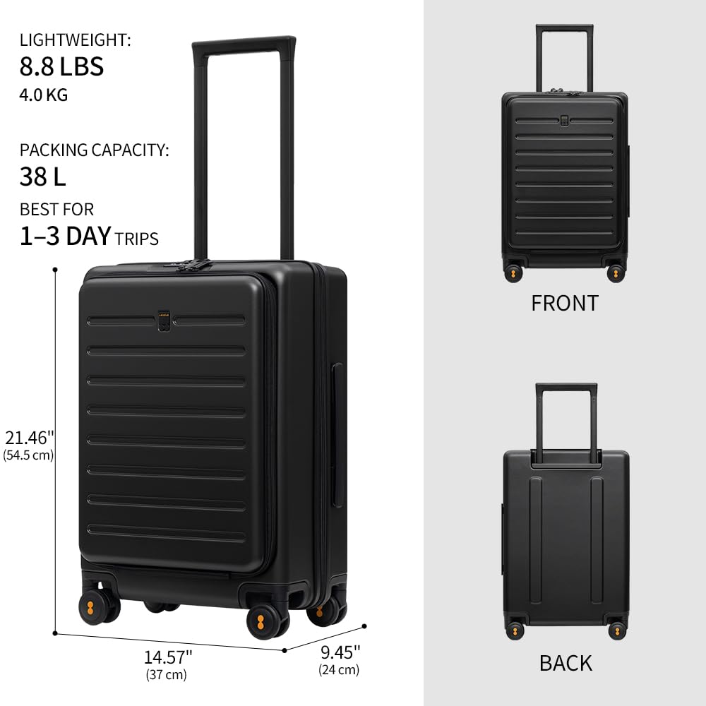 LEVEL8 Road Runner Carry On Luggage with Front Compartment 20 Inch Lightweight Hard Shell Suitcases with Wheels Airline Approved Tsa Locks for Luggage Black21.46 x 14.57 x 9.45 product thumbnail 6