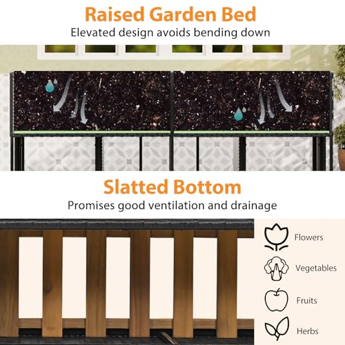 Tangkula Patio Furniture Set with Raised Garden Bed, PE Rattan Garden Planter Table with Built-in Chairs and Storage Space, Acacia Wood Outdoor Conversation Set with Sturdy Metal Frame - Image 8