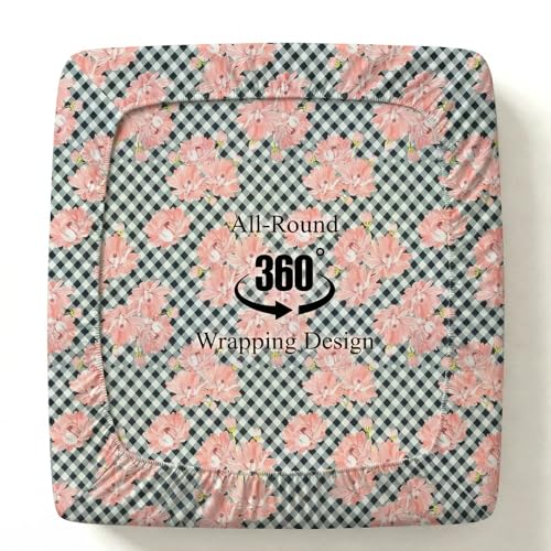 Image of VAS COLLECTIONS King Size Cotton Fitted Bedsheet (78 x 72 + 14 Inches) with Deep Pocket | 220 TC Soft Breathable Wrinkle Free Elastic Bed Sheet for King Mattress | (Pink Flower)