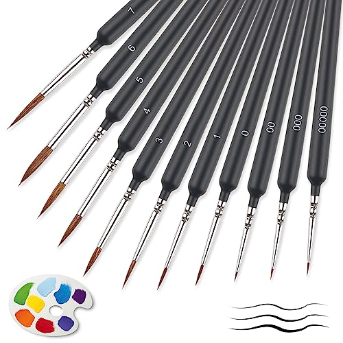 Miniature Paint Brushes with Drybrush Set 11 Pcs Fine Detail Paint Brushes Dry Brush Miniature Painting for Fine Detailing Figure Model Acrylic Watercolour Miniatures
