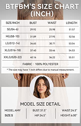 Btfbm Women Casual Long Sleeve Crew Neck Fall Dress Bohemian Relaxed Fit Floral Flowy Maxi Dresses Tiered Cocktail Dress（Floral Brown, X-Large #TOP5