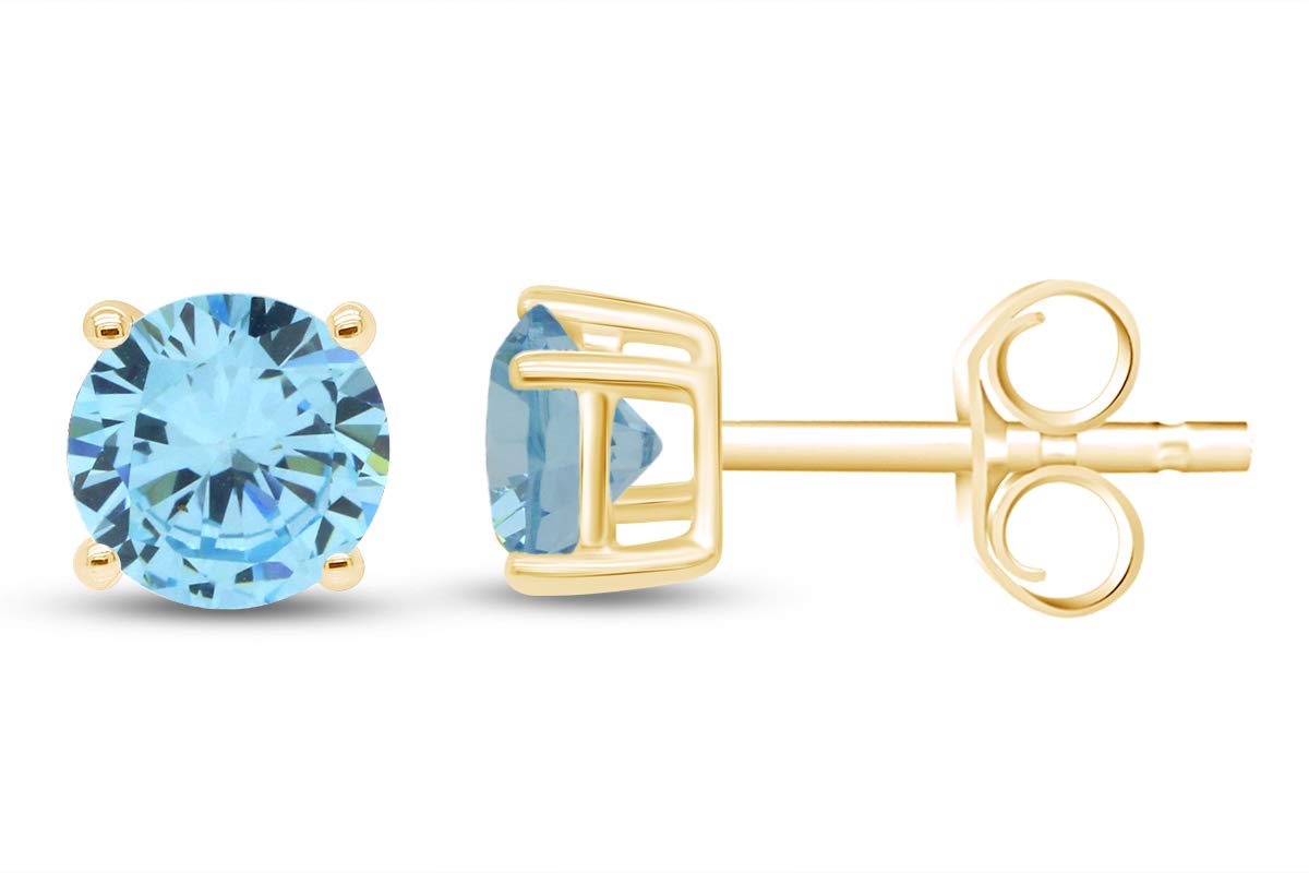 Birthstone Stud Earrings for Women, 5mm Round Simulated Gemstone Studs in 14K Yellow Gold Plated 925 Sterling Silver Push Back Earrings, Jewelry Gift