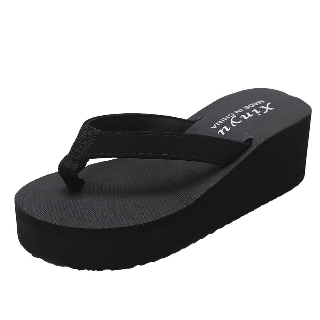 PAIDAXING Flip Flops for Women Black EVA Platform Wedge Yoga Mat Flip Flop Sandals for Beach & Summer UK Size 6