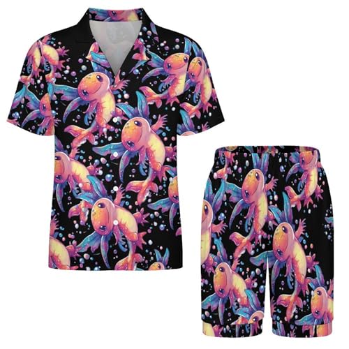 Cute Animal Colorful Axoltl Mens Pajamas Set Short Sleeve Sleepwear Summer Pjs Sets 2 Piece Loungewear Nightwear3