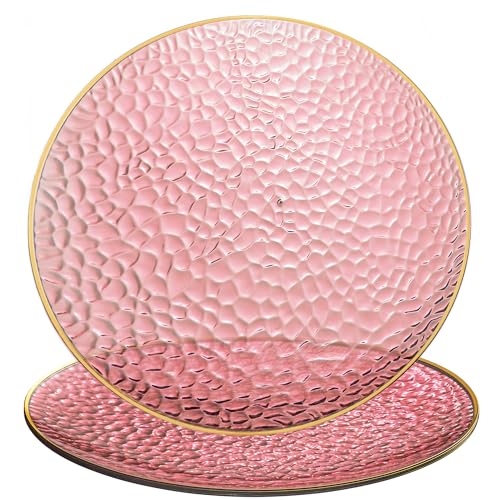 [Pink Hammered With Gold Rim 8 Pack] 13'' Charger Plates Pink Hammered With Gold Rim Plastic Heavy Duty Disposable Dinner Chargers Serveware Dishes Platters Tableware for parties, Weddings