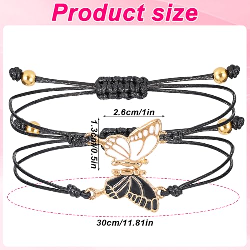 BFF Bracelets for 2-Butterfly Matching Bracelets, Adjustable Strand Best Friends Bracelet, Handmade Charm Friendship Bracelets, Cute Bracelets Jewelry Gifts for Women Couples (Black)2