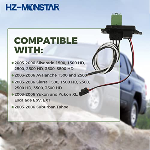 Image of 89019088 HVAC Blower Motor Resistor Kit with Harness, Compatible with 2003-2006 Chevy Silverado Tohoe Avlanche Yukon GMC Sierra Suburban Cadillac ESV EXT Replace 22807123 973-405 15-81086