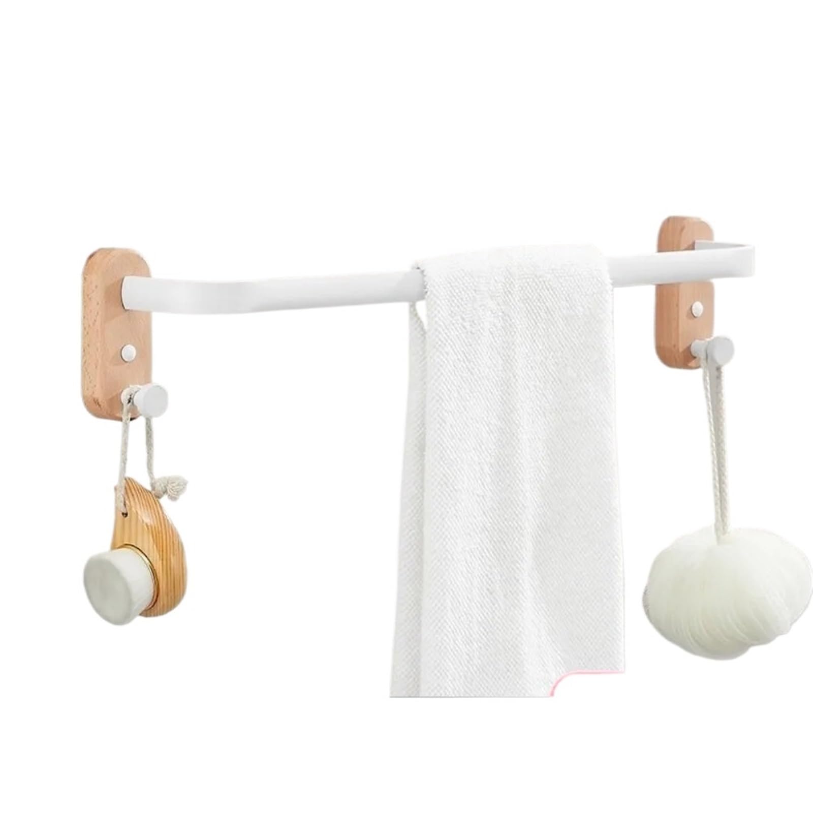 Self Adhesive Towel Rail Wall Mounted, Wood Towel Rack Wall Mounted Folding Bars Hooks 50CM 60CM For Bathroom Kitchen Bedroom(Single Bar 60CM)