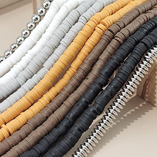 Bocar 6mm 10 Strands Clay Beads Kit Vinyl Flat Handmade Polymer Clay Beads with 2 Strands Alloy Spacer for Jewelry Making Necklace Bracelet Earrings Finding (CB-001-mix 4) - Image 3