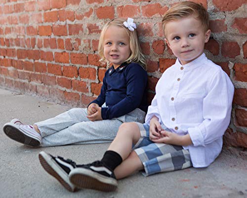 MOMOLAND Little Big Boys Long Sleeve Woven Cotton Button Down Linen Design Shirt Solid Printed3