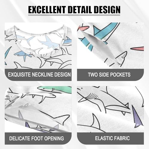 ALAZA Shark on White Cartoon Pajamas Short Sleeve 2 Piece Sleepwear Top and Bottom Pajama Set Unisex4