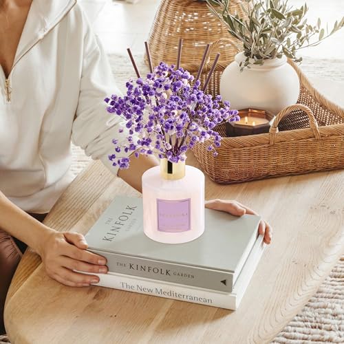 Image of COCORRINA Reed Diffuser - Lavender Garden 6.7 Fl.oz Reed Diffuser Set with Sticks & Preserved Baby's Breath, Reed Diffuser for Home Bathroom Shelf Decor