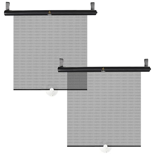 Image of EcoNour Car Window Shades for Baby (2 Pack) | Retractable Shade for Car Side Window | Window Sun Shades with Suction Cups | Large Clips for Durability | Baby Travel Accessories (14 inch x 18 inch)