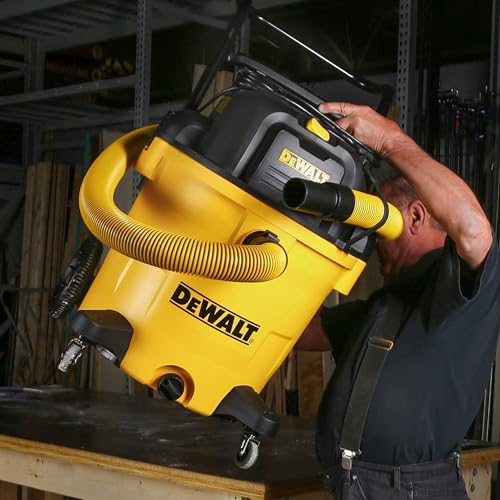 DEWALT DXV16PA 16 Gallon Poly Wet/Dry Vac/Acc, 6.5HP Shop Vacuum Wet/Dry for Jobsite/Workshop, Yellow